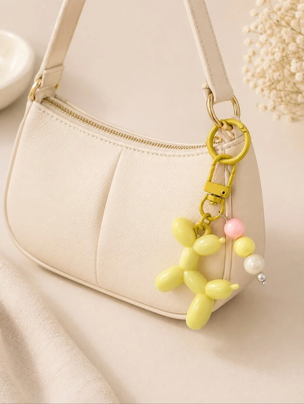 Balloon Dog Keychain Charm | Pastel Yellow Puppy Bag Charm | Purse, Backpack